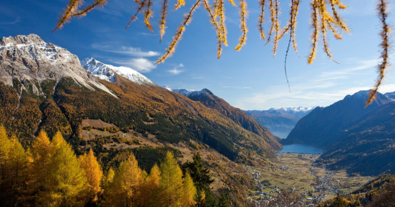 Herbstlandschaft in der Natur des Poschiavo-Tals in Graubünden