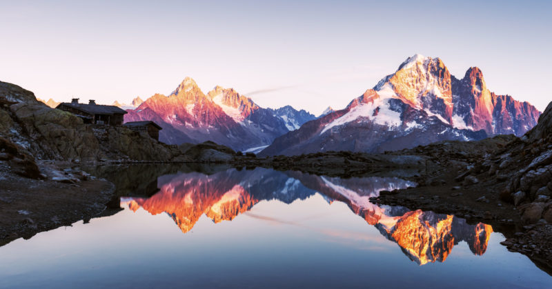 Sonnenuntergang auf dem Lac Blanc mit Blick auf den Mont Blanc