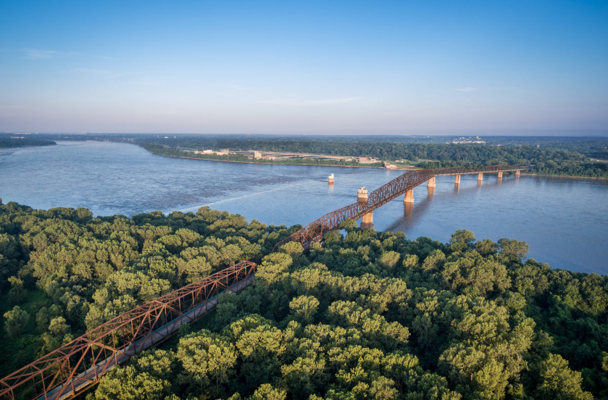 Alte Kette von Rocks Bridge Fluss Mississippi in der Nähe von St. Louis