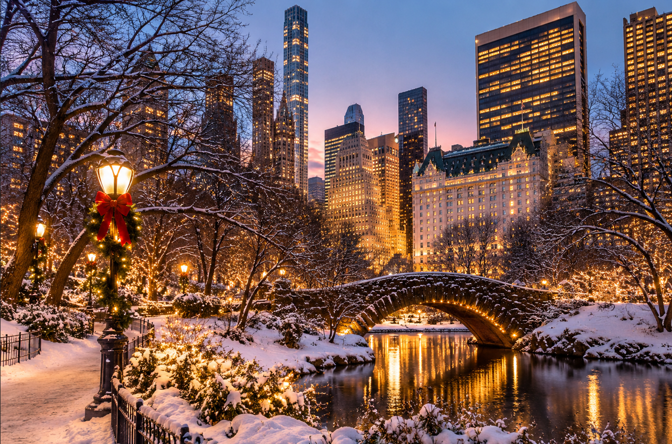 Der Central Park im Schnee zu Weihnachten, New York, USA