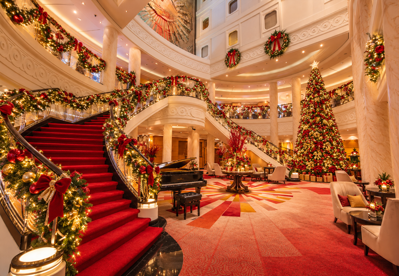Die Queen Mary 2 zur Weihnachtszeit